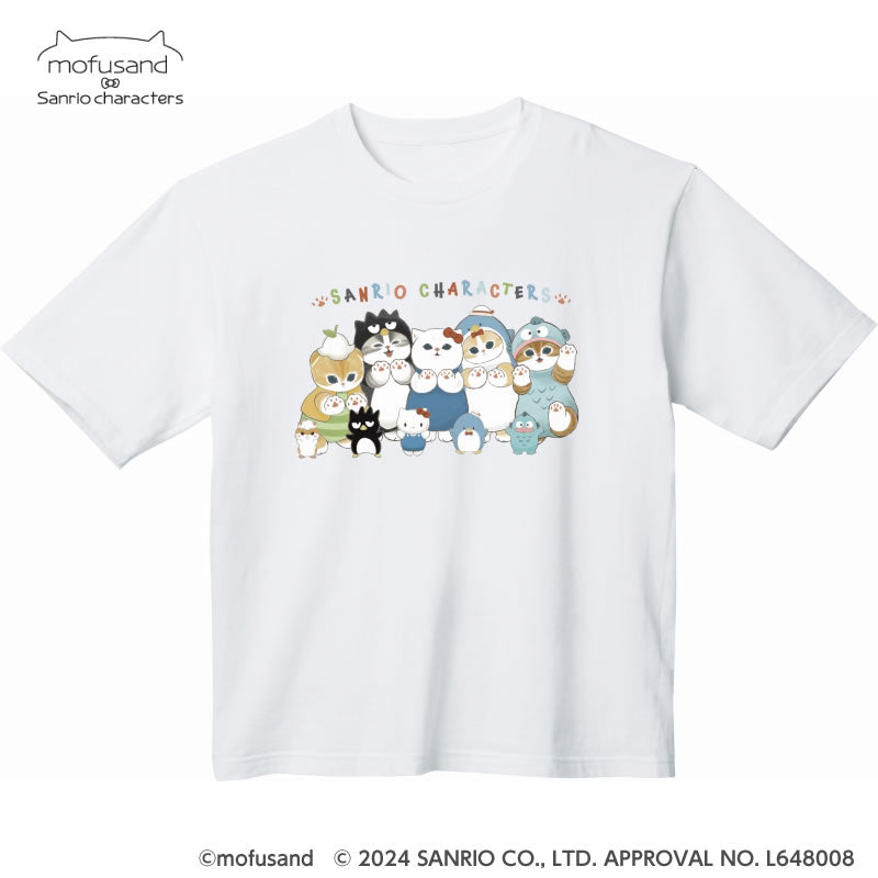 mofusand×サンリオキャラクターズ ビッグTシャツ みんな集合 ホワイト
