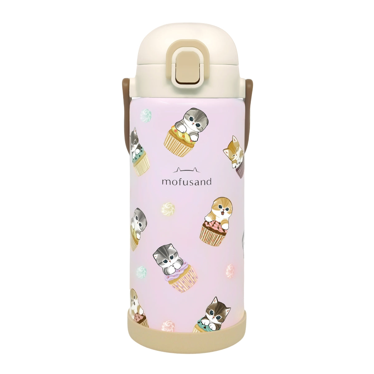 mofusand 不鏽鋼一鍵按壓式保溫杯1000 毫升(紙杯蛋糕貓)