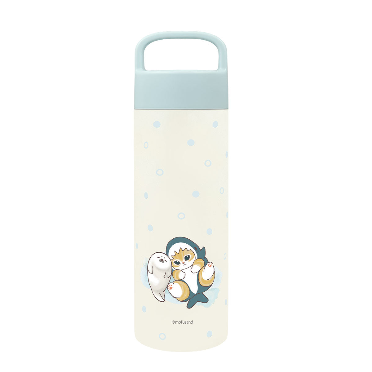mofusand 附提把不鏽鋼瓶500ml(粉彩鯊魚貓/點點)