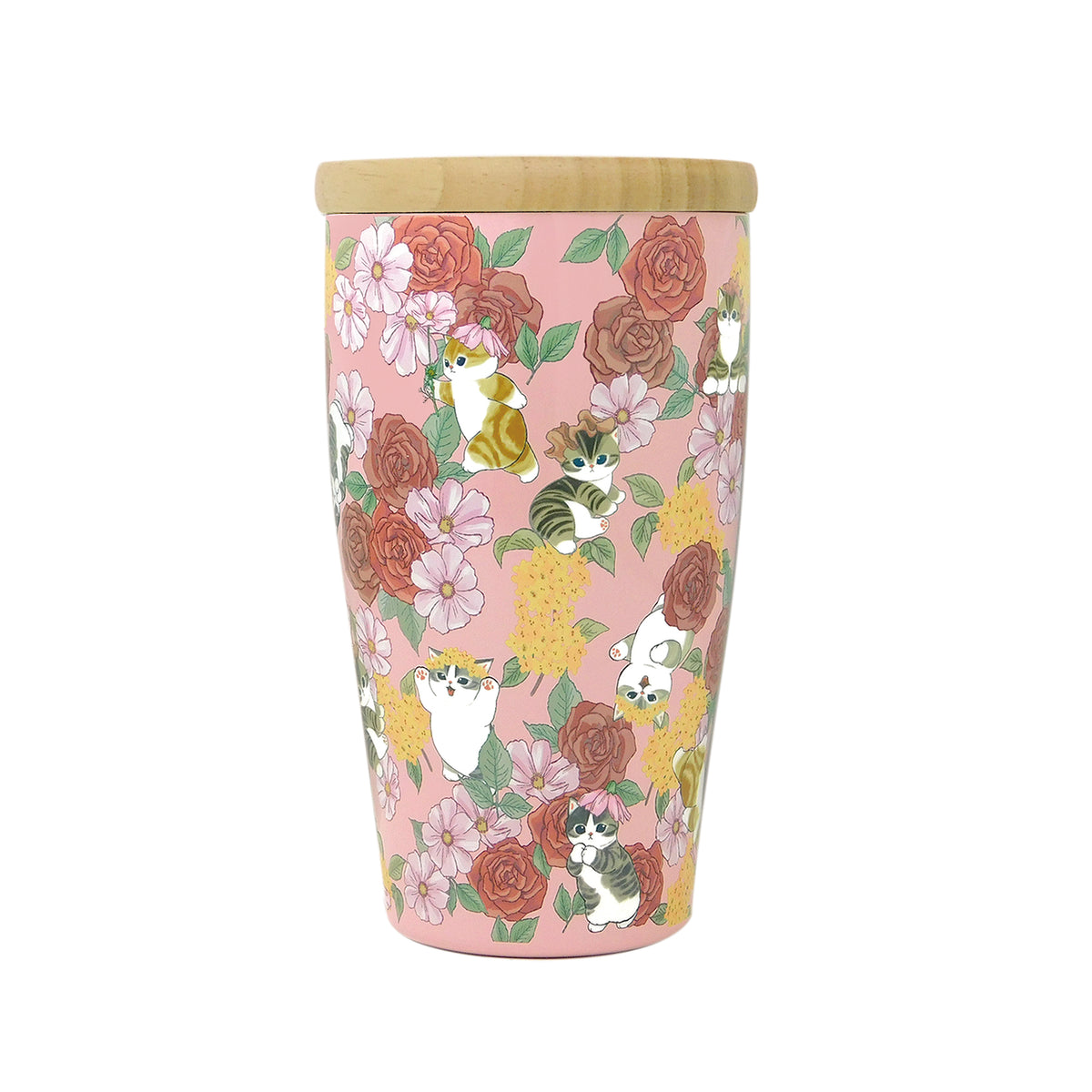 mofusand× Hibiya Kadan Tumbler with wooden lid 350ml (Osmanthus and Cosmos)