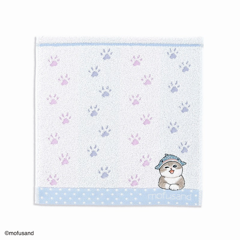 mofusand タオルハンカチ(あしあと ブルー)