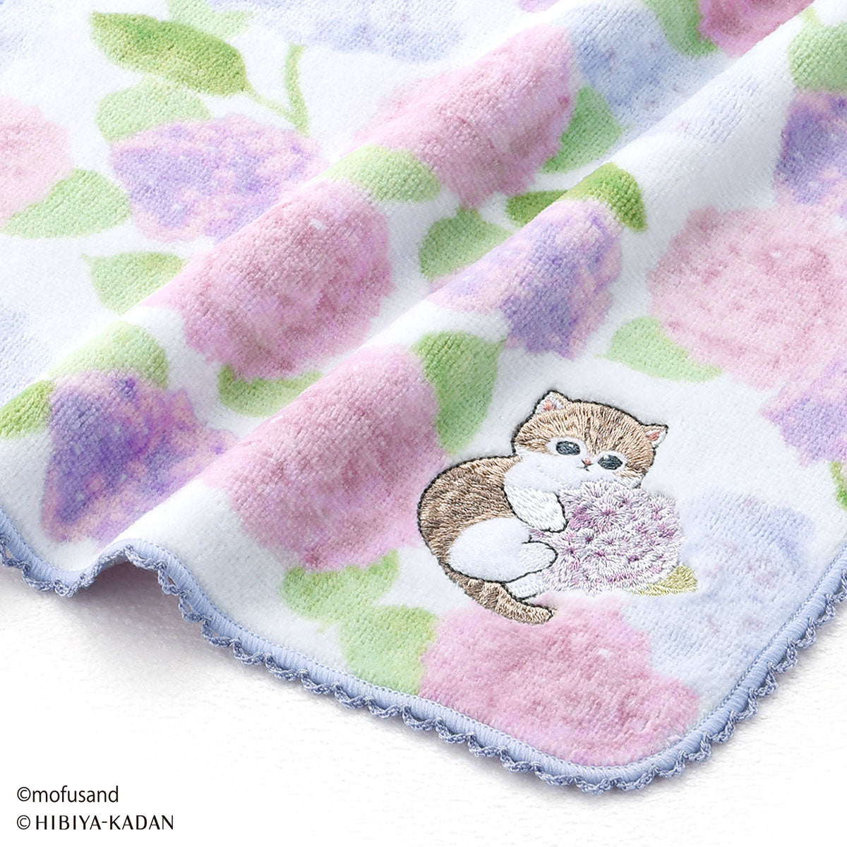 mofusand×日比谷花壇 タオルハンカチ(紫陽花 パープル)