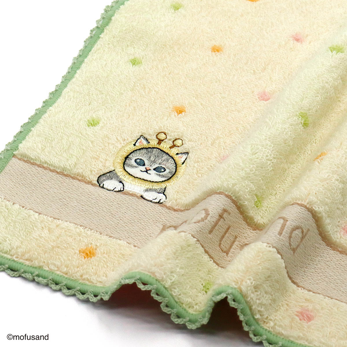 mofusand Towel Handkerchief (Dot Meow Beige)