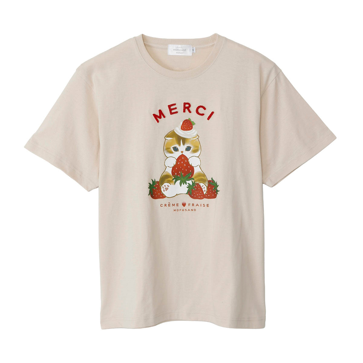 mofusand MERCI STRAWBERRY Tシャツ MERCI ナチュラル | mofusand 