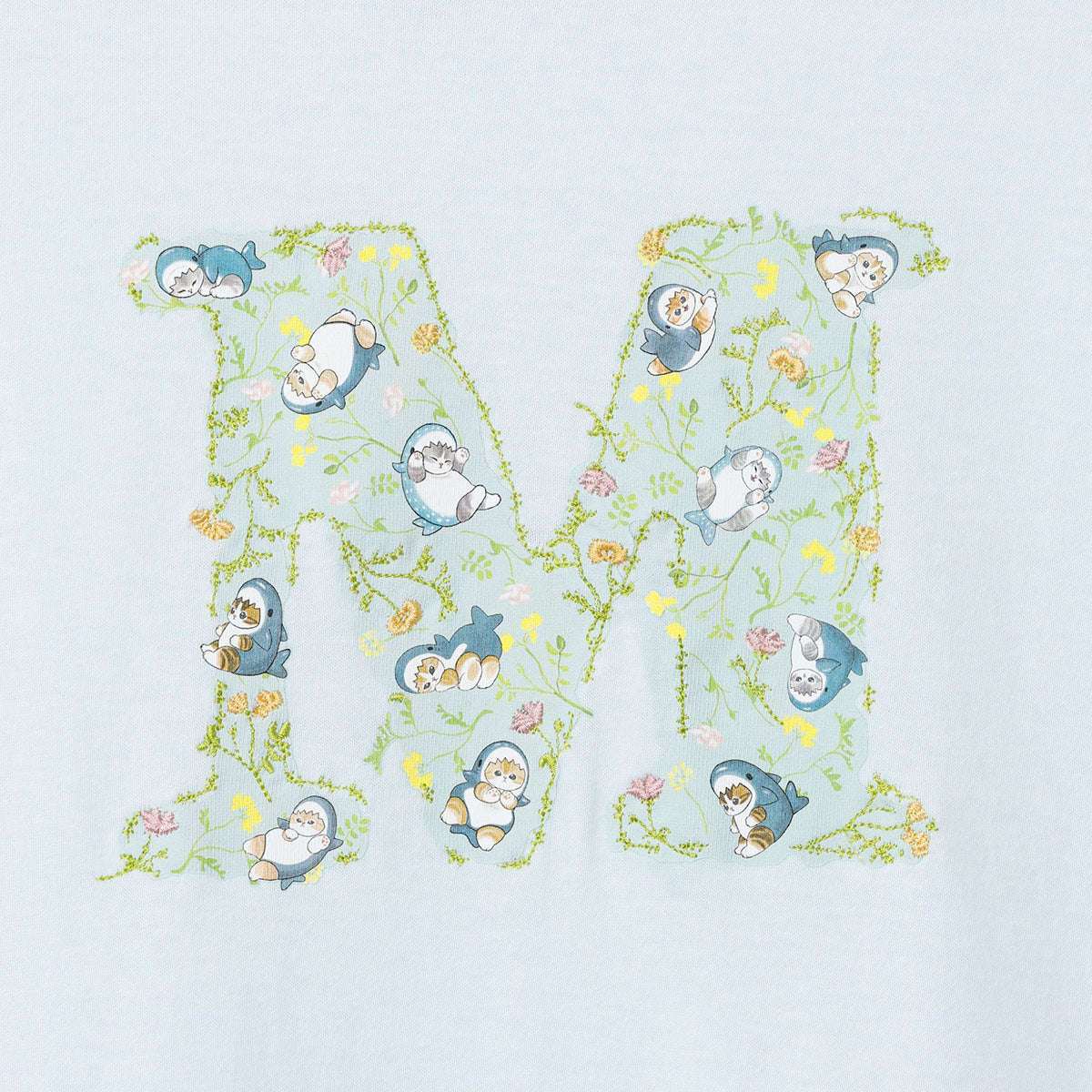 mofusand×日比谷花壇 Tシャツ ボタニカル ペールブルー