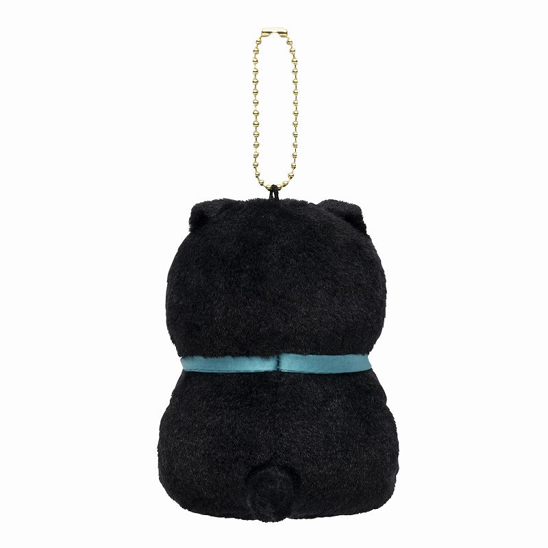 mofusand Sitting Black Cat Mascot Keychain (Blue Ribbon)