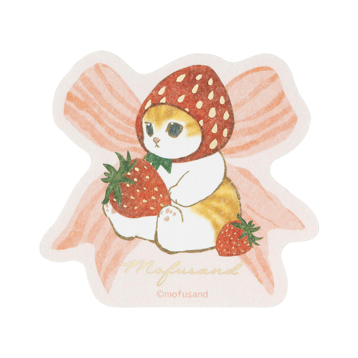 mofusand MERCI STRAWBERRY 箔押しステッカー モフサンド mofusand MERCI STRAWBERRY スマホに貼れるサイズの箔押しステッカー