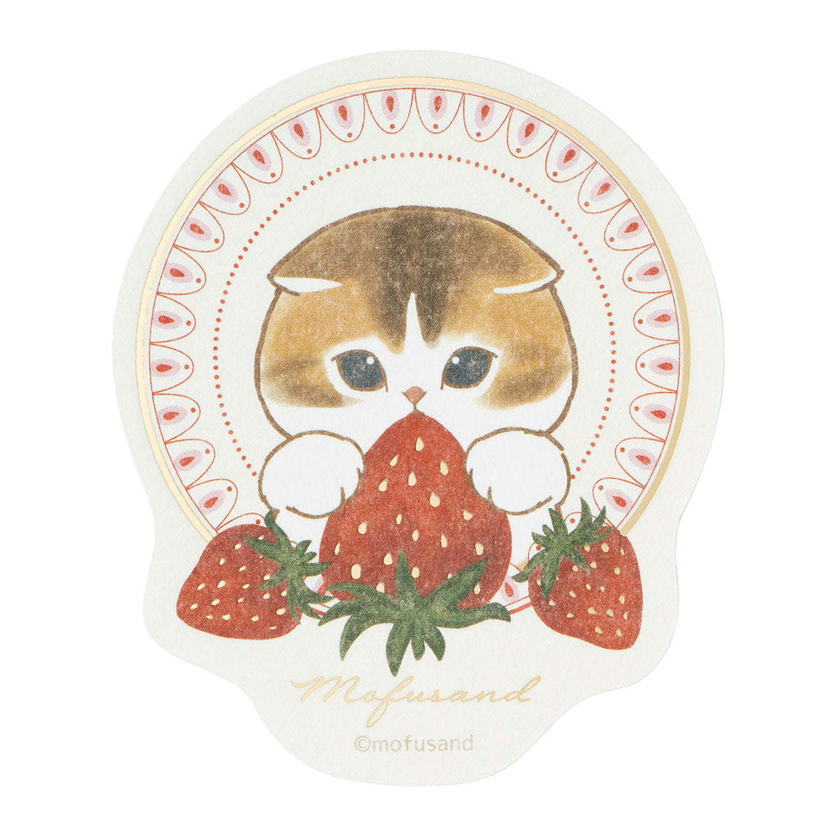 mofusand MERCI STRAWBERRY スマホに貼れるサイズの箔押しステッカー