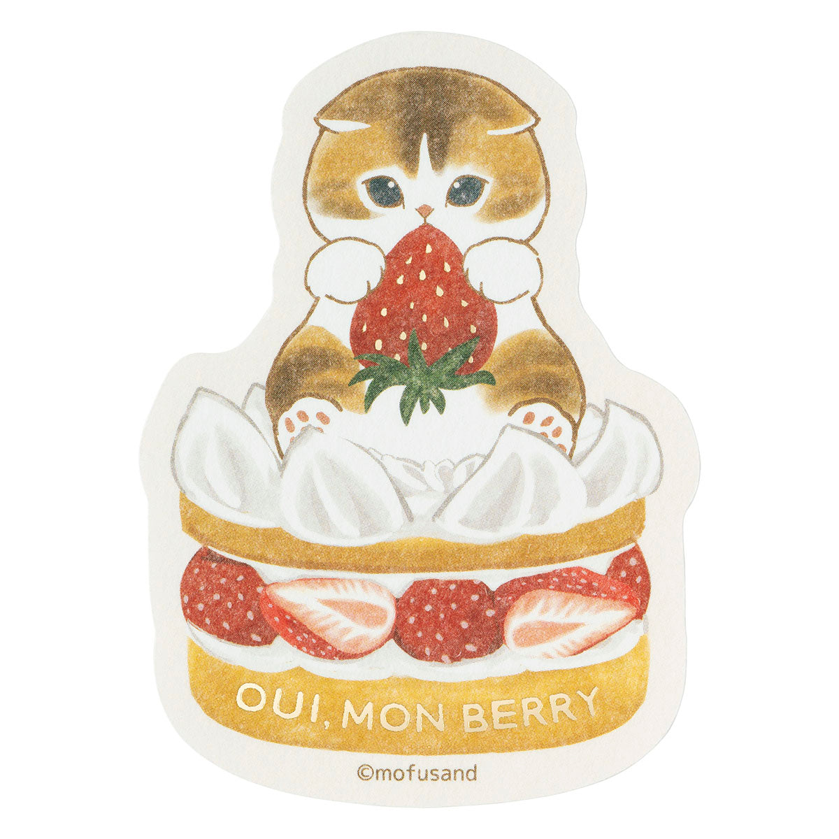mofusand MERCI STRAWBERRY スマホに貼れるサイズの箔押しステッカー