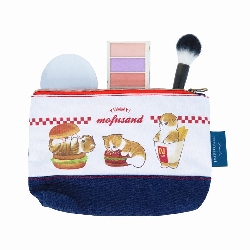 mofusand Denim Pouch Flat (Hamburger Nyan)
