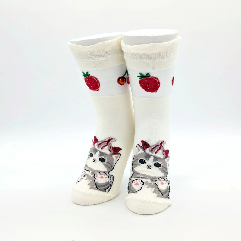 mofusand シースルークルーソックス(パフェにゃん アイボリー)