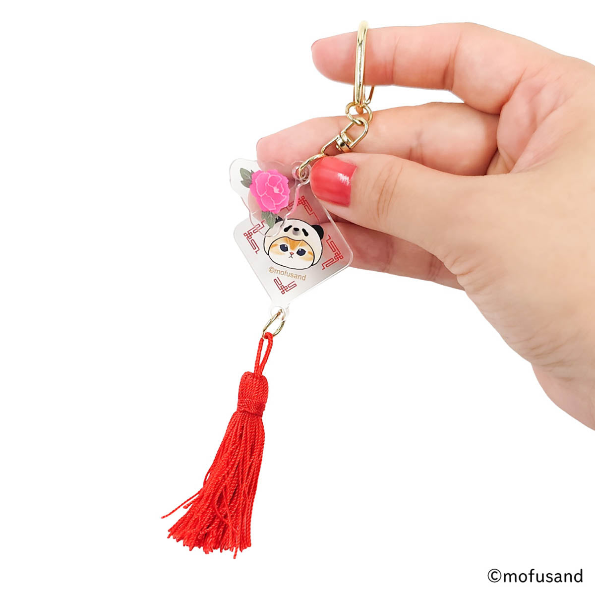 mofusand Acrylic Key Holder - Panda Meow (Red)