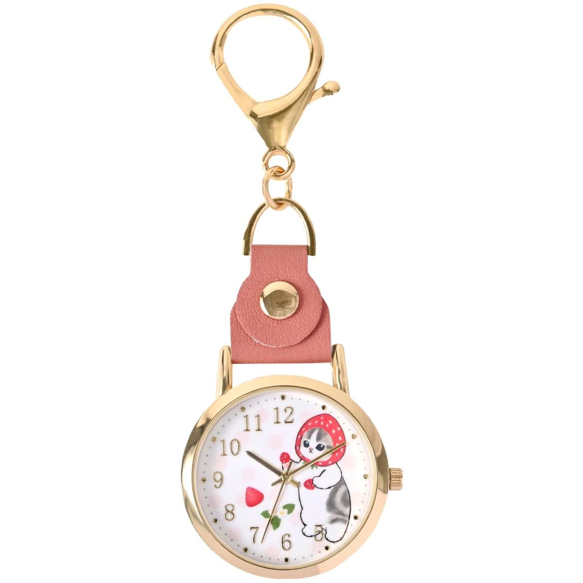 mofusand 水彩圓點鑰匙扣便攜錶(草莓貓)