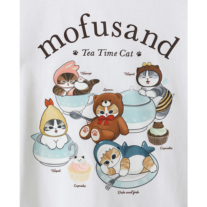 mofusandExhibition T -shirt TEA TIME CAT White