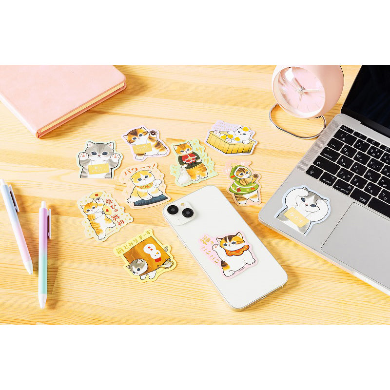 mofusand ゴールドに光るスマホに貼れるサイズのステッカー(ツリーにゃん)