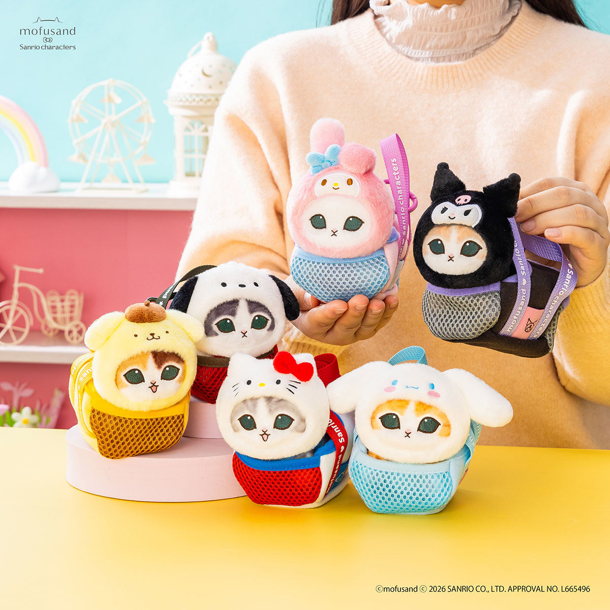mofusand x Sanrio Characters Outing Cat in Bag Mascot (Hello Kitty)