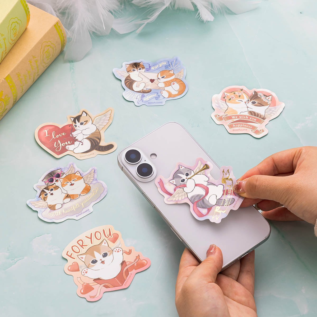 mofusand Cupid & Angel Smartphone-sized Gift Sticker (I will shoot you in your heart)