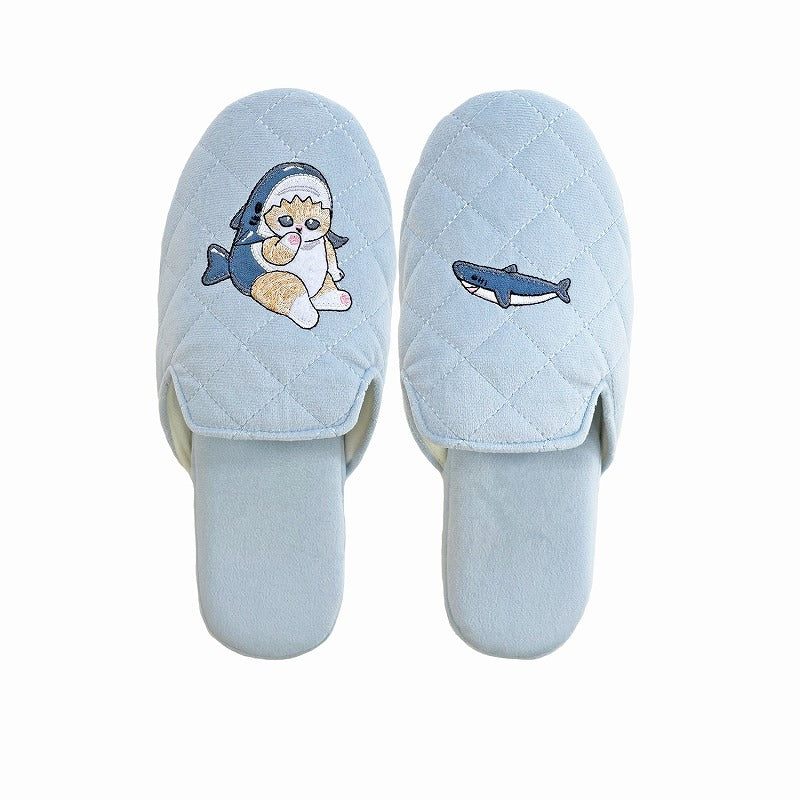 mofusand Soft slippers with heels (blue)