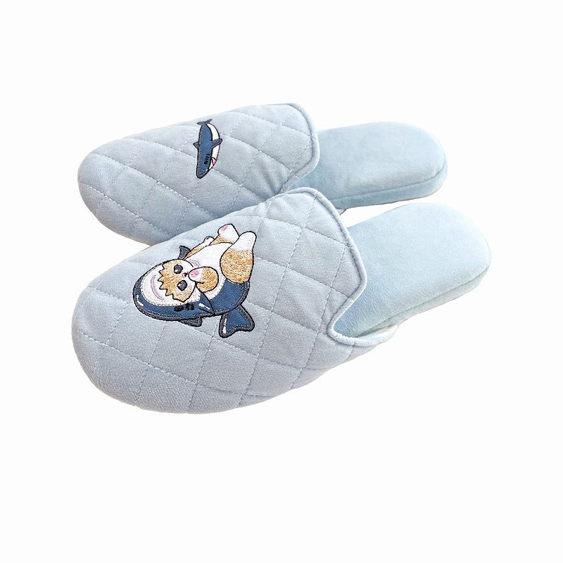 mofusand Soft slippers with heels (blue)