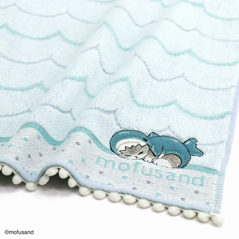 mofusand Towel handkerchief (pom pom)Shark Meow blue)