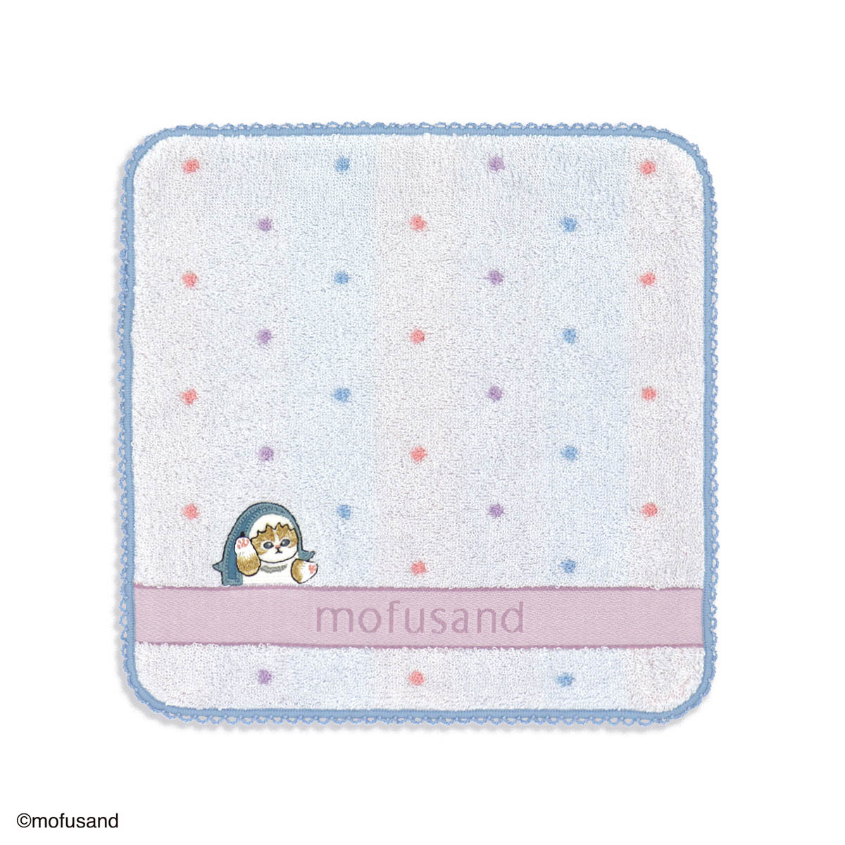 mofusand Towel Handkerchief (Dot Meow Blue)