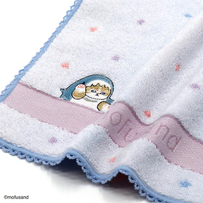 mofusand Towel Handkerchief (Dot Meow Blue)