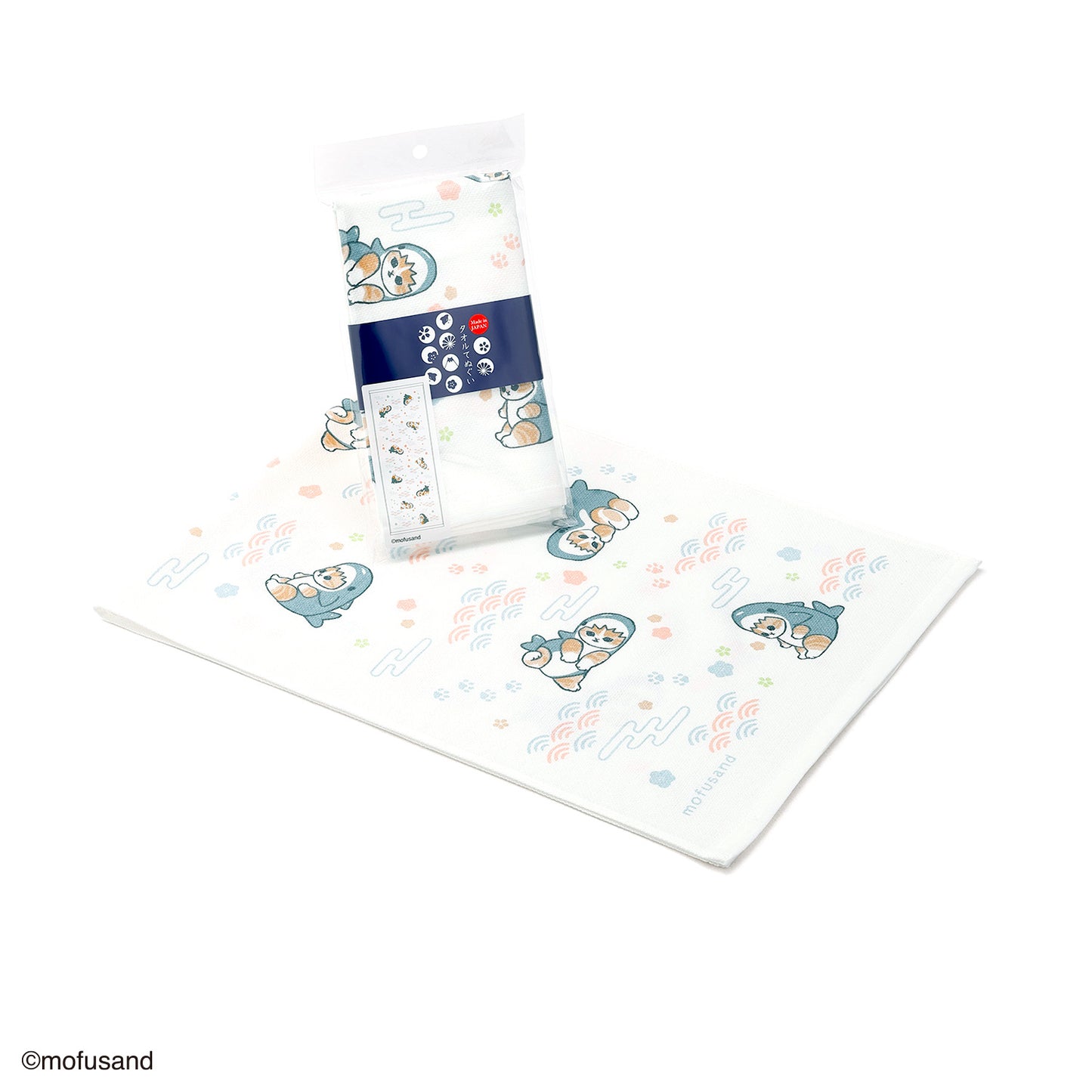 mofusand Tenugui Towel (Elegant Shark Meow - White)