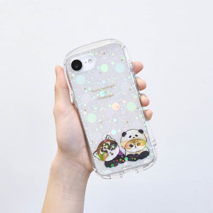 mofusand iPhone16e対応クリスタルクリアケース(レッサーパンダにゃん&パンダにゃん)