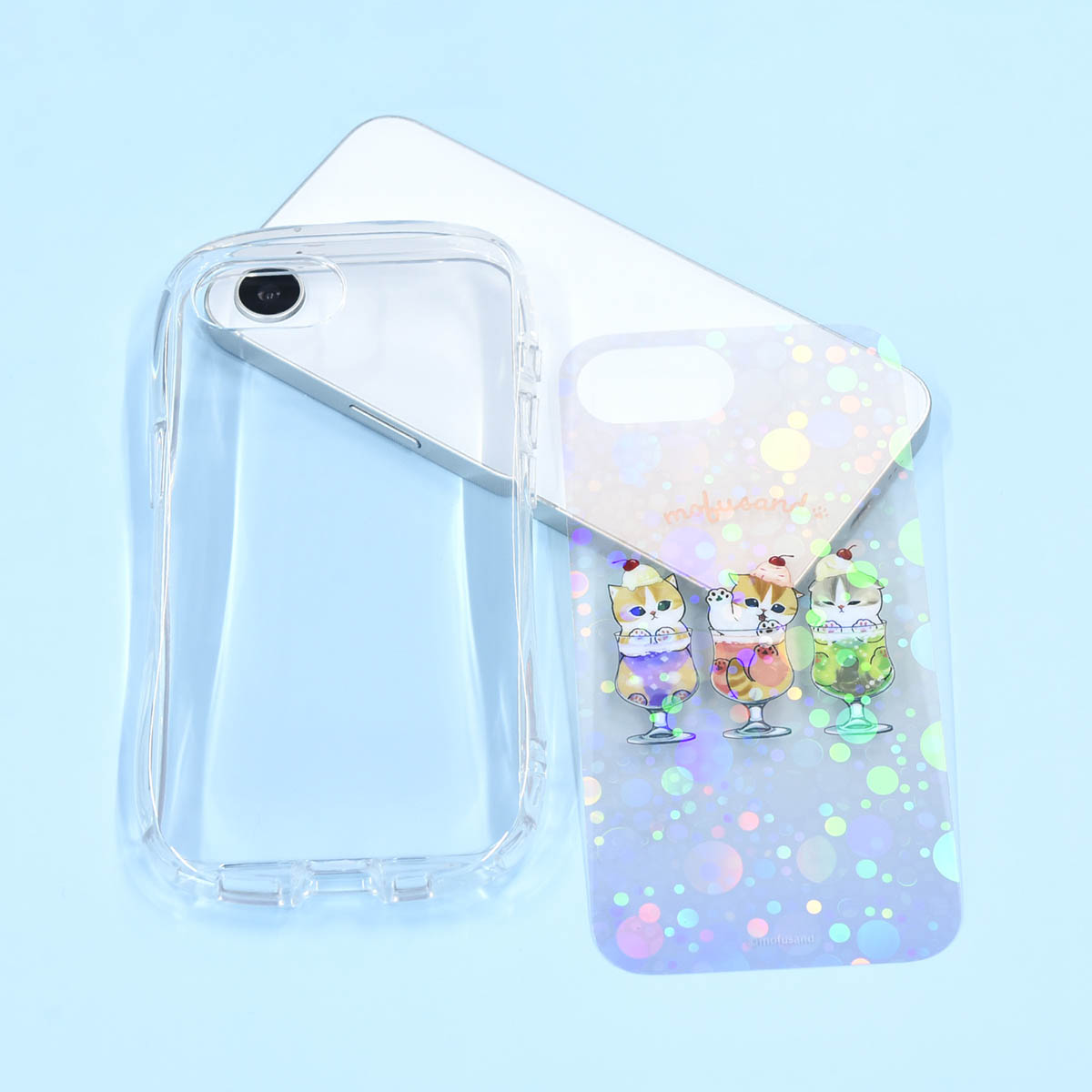 mofusand Crystal Clear Case for iPhone16e (Cream Soda Meow)