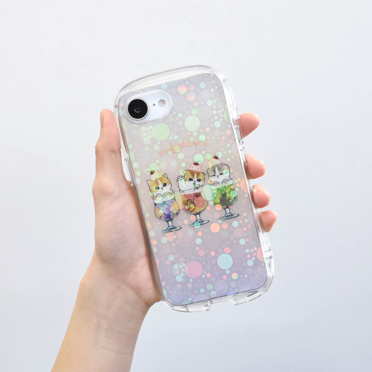 mofusand Crystal Clear Case for iPhone16e (Cream Soda Meow)