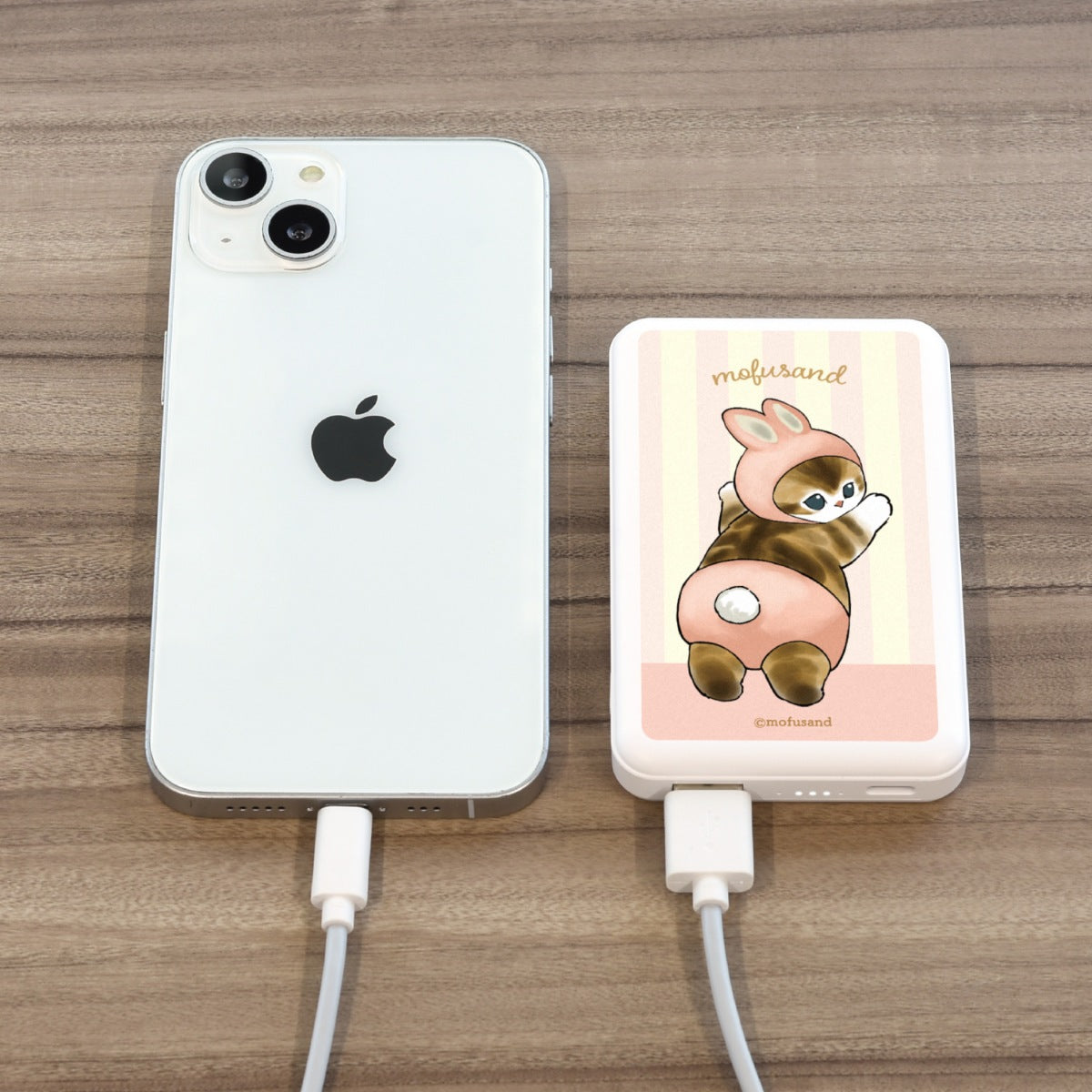 mofusand MagSafe対応ワイヤレスリチウム充電器5000mAh(うさにゃん