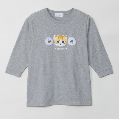 mofusand 7 -length T -shirt tea trimming gray