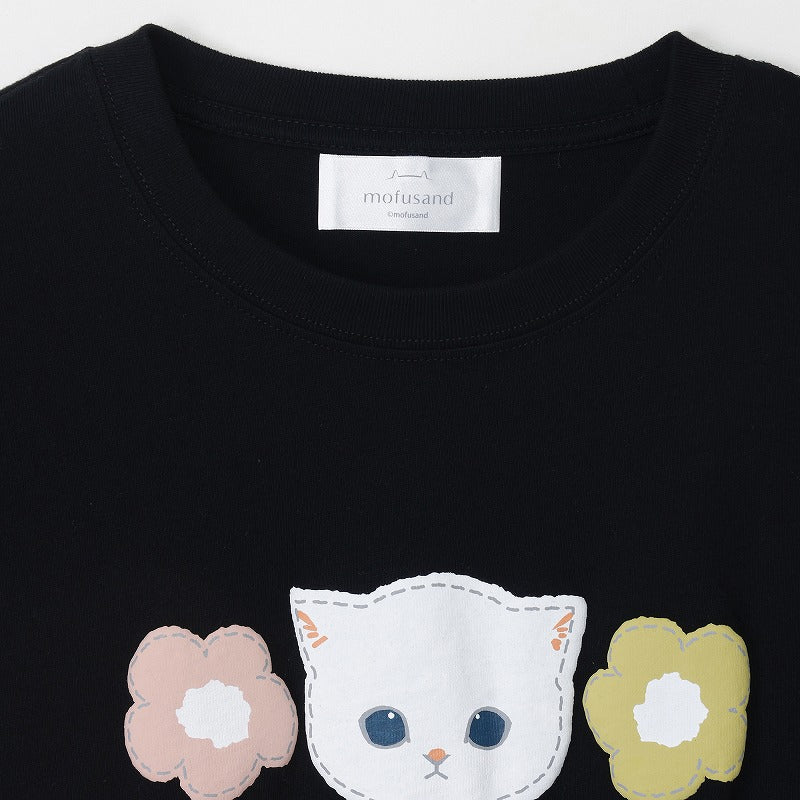 mofusand 7 -minute length T -shirt White cat black