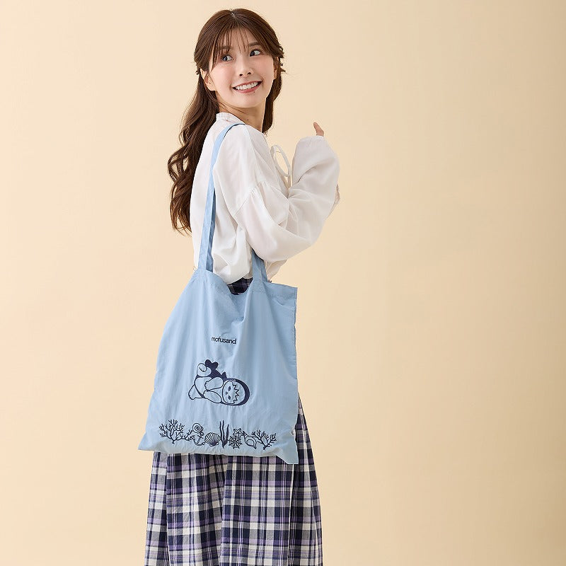 mofusand 刺繍トートバッグ サメにゃん ブルー