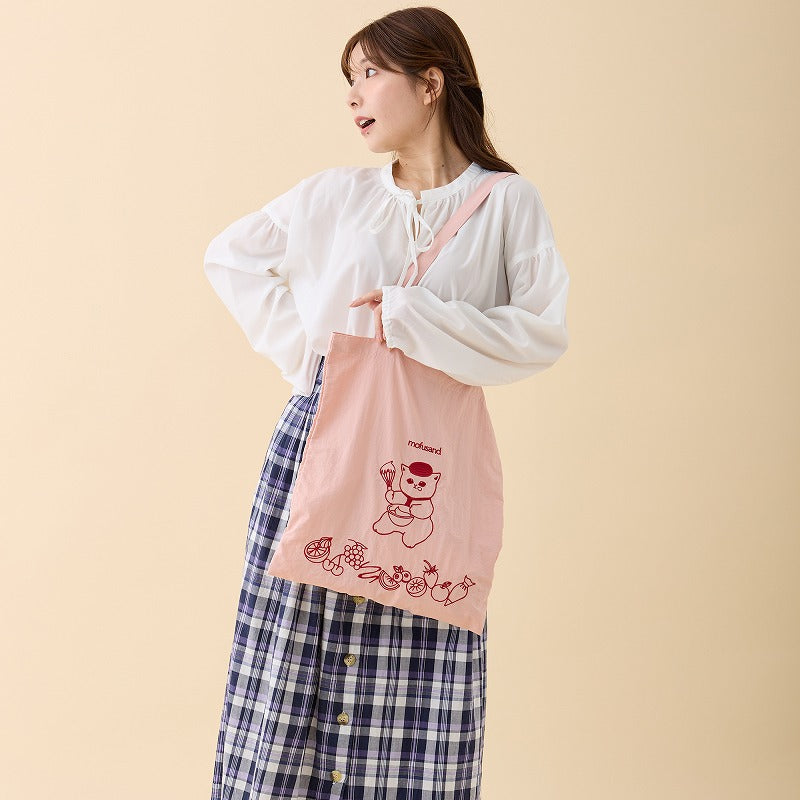 mofusand 刺繍トートバッグ スイーツにゃん ピンク