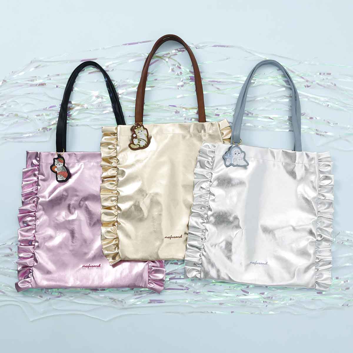 mofusand Glitter Tote Bag Shark Meow Silver
