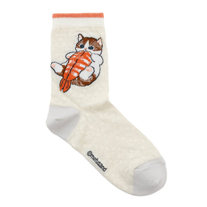 mofusand Sushi Crew Socks Shrimp White