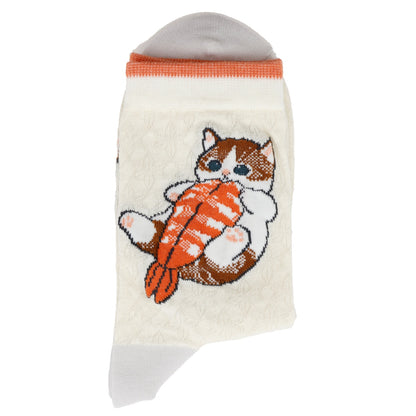 mofusand Sushi Crew Socks Shrimp White