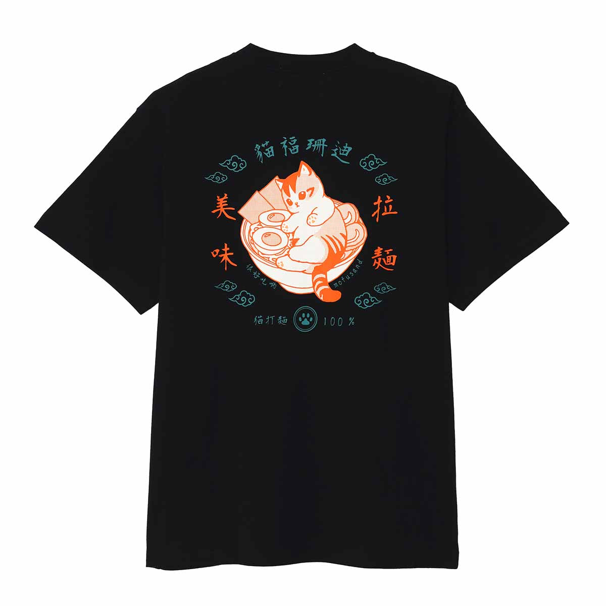 mofusand Chinese-style T-Shirt Ramen Black