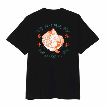 mofusand Chinese-style T-Shirt Ramen Black
