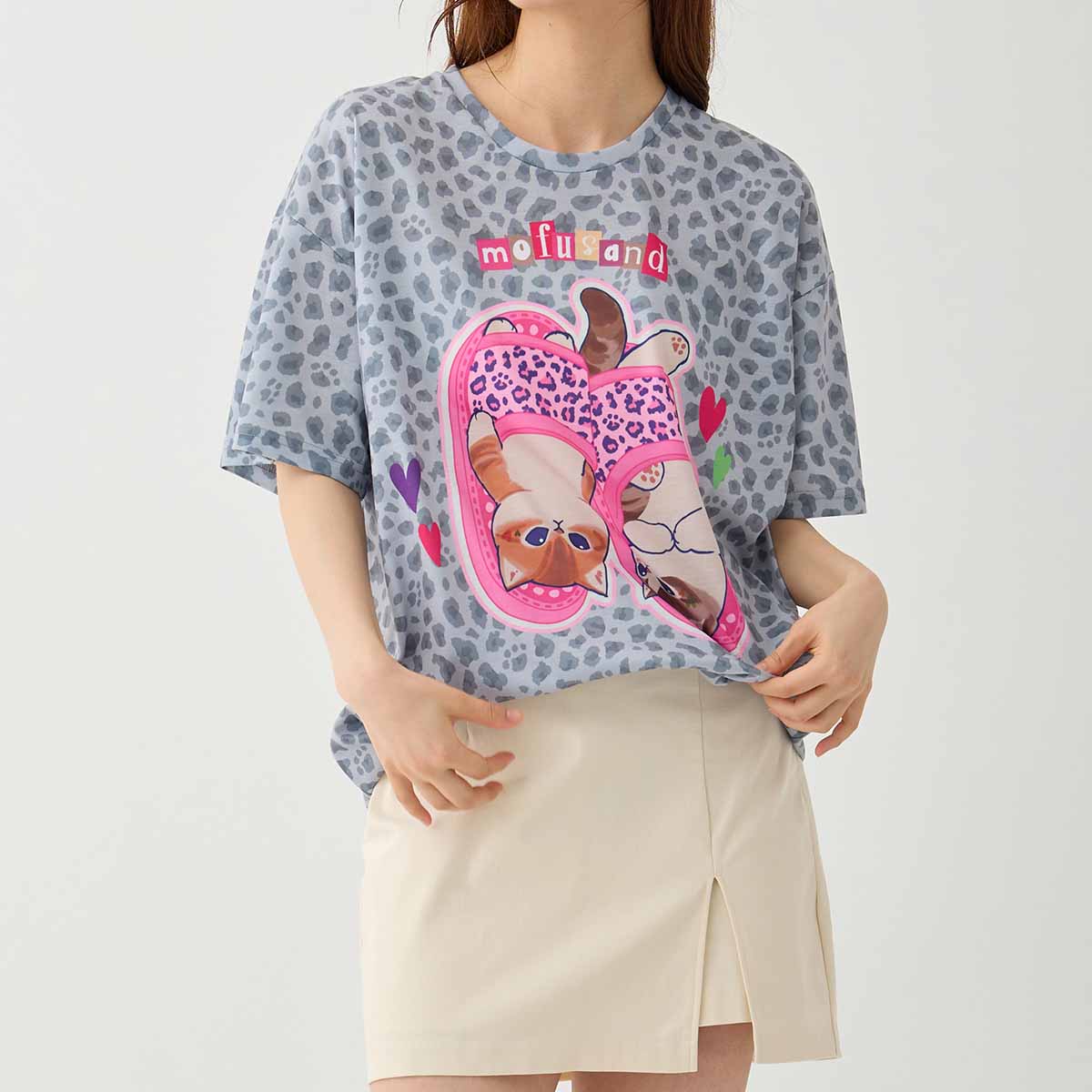mofusand ぎゃるにゃん Tシャツ スリッパ グレー