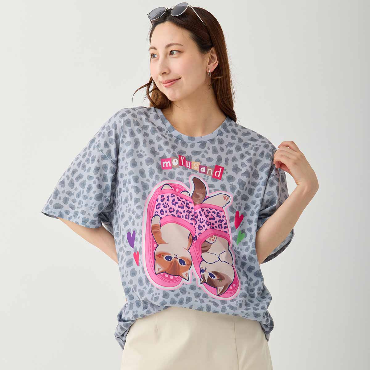 mofusand ぎゃるにゃん Tシャツ スリッパ グレー