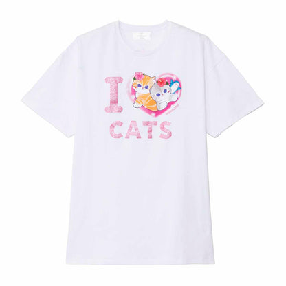 mofusand ぎゃるにゃん Tシャツ I LOVE CATS ホワイト