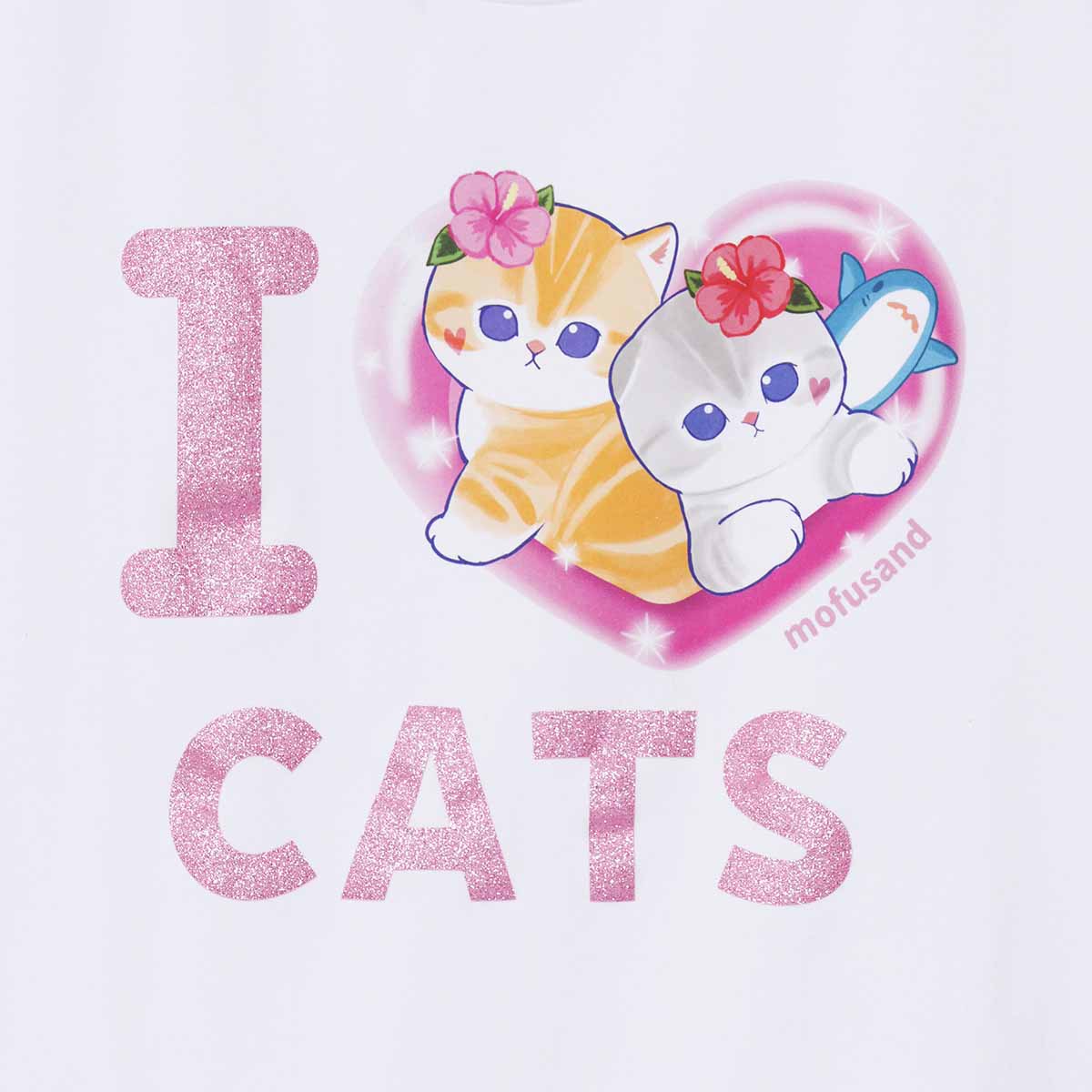 mofusand ぎゃるにゃん Tシャツ I LOVE CATS ホワイト