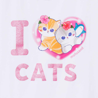 mofusand ぎゃるにゃん Tシャツ I LOVE CATS ホワイト