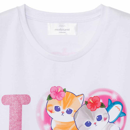 mofusand ぎゃるにゃん Tシャツ I LOVE CATS ホワイト