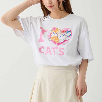mofusand ぎゃるにゃん Tシャツ I LOVE CATS ホワイト