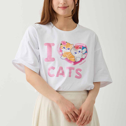mofusand ぎゃるにゃん Tシャツ I LOVE CATS ホワイト
