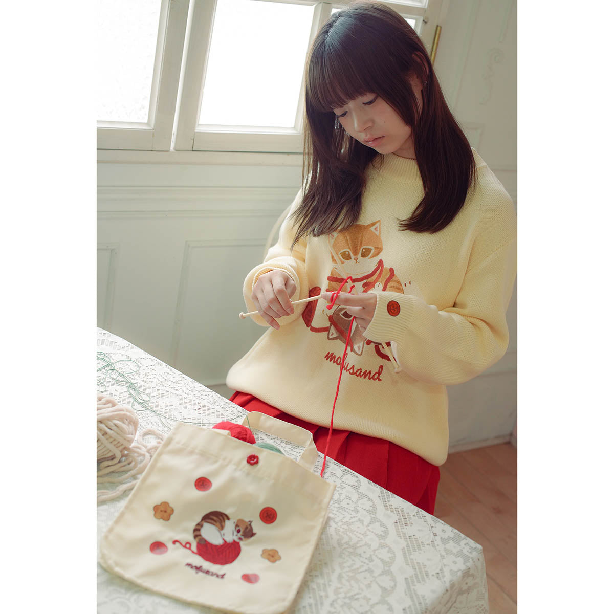 mofusand 毛糸玉 セーター にゃいすコンビ ナチュラル