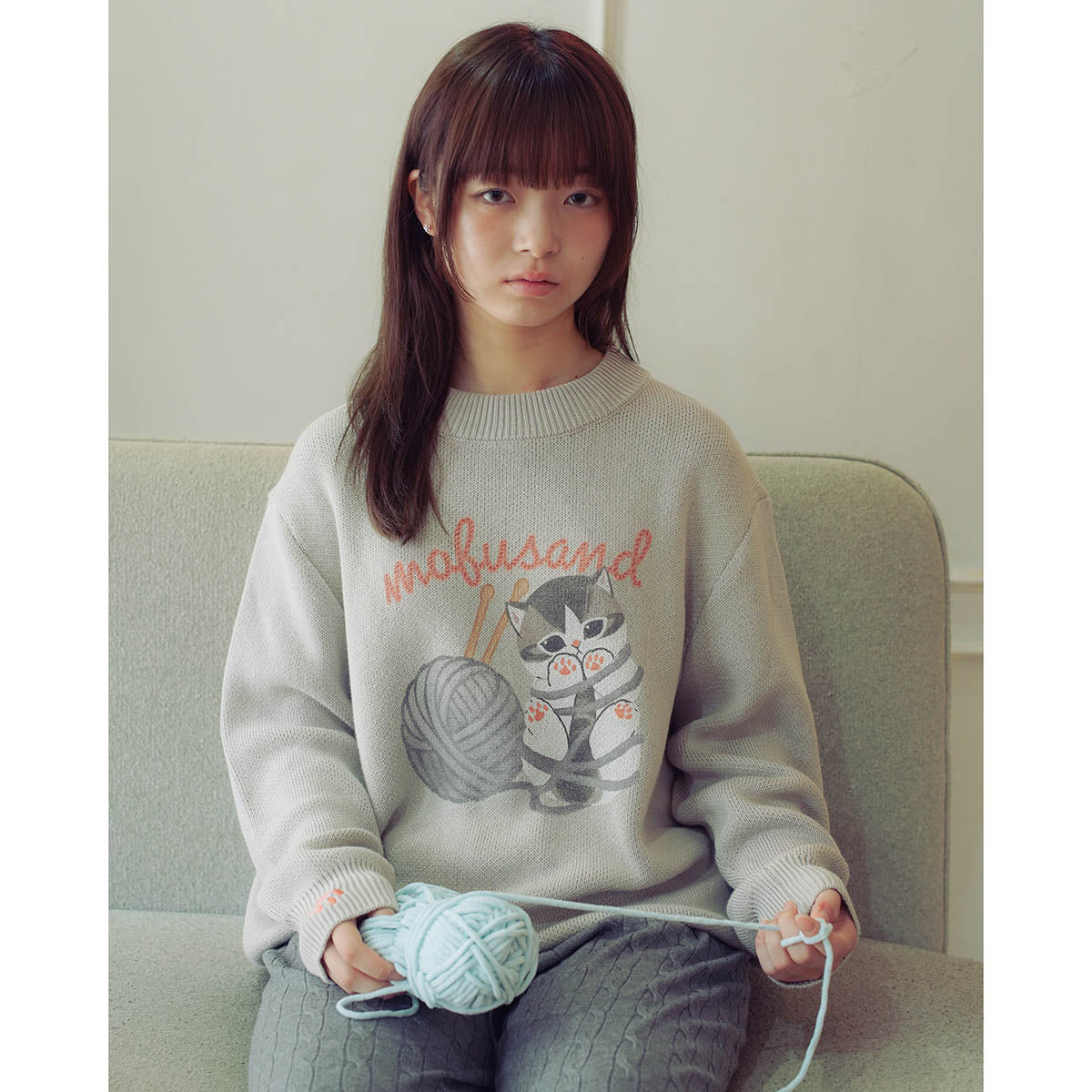 mofusand Yarn Ball Sweater Tangled Meow (Gray)